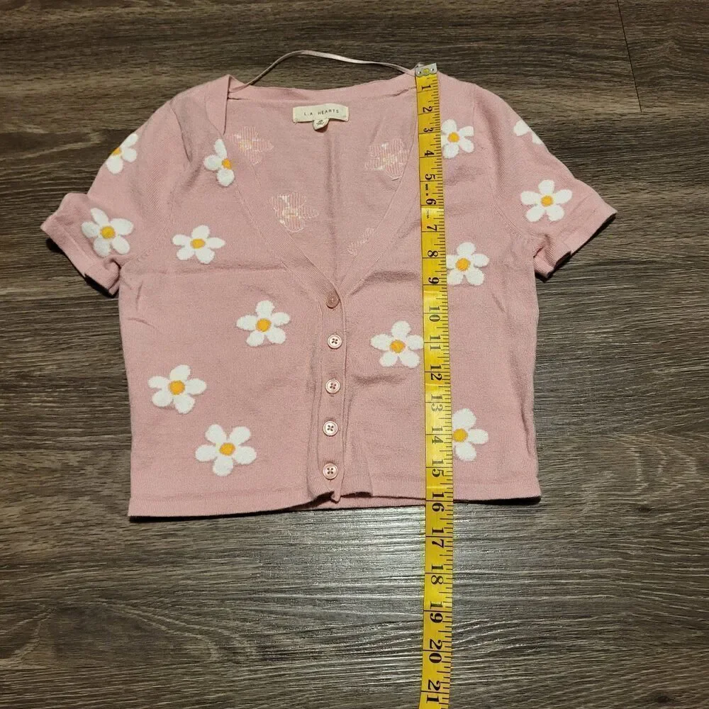 L.A. Hearts Floral Short Sleeved Button Up Cardigan Sweater Womens Size XS